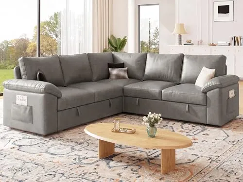 SUAWY Faux Leather Sleeper Sectional